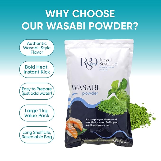 RSF ??Premium Wasabi Powder 2.2 LB (1kg) ??Real Japanese Horseradish Root ??Intense Heat for Sushi & Japanese Cooking ??Gluten-Free, Kosher
