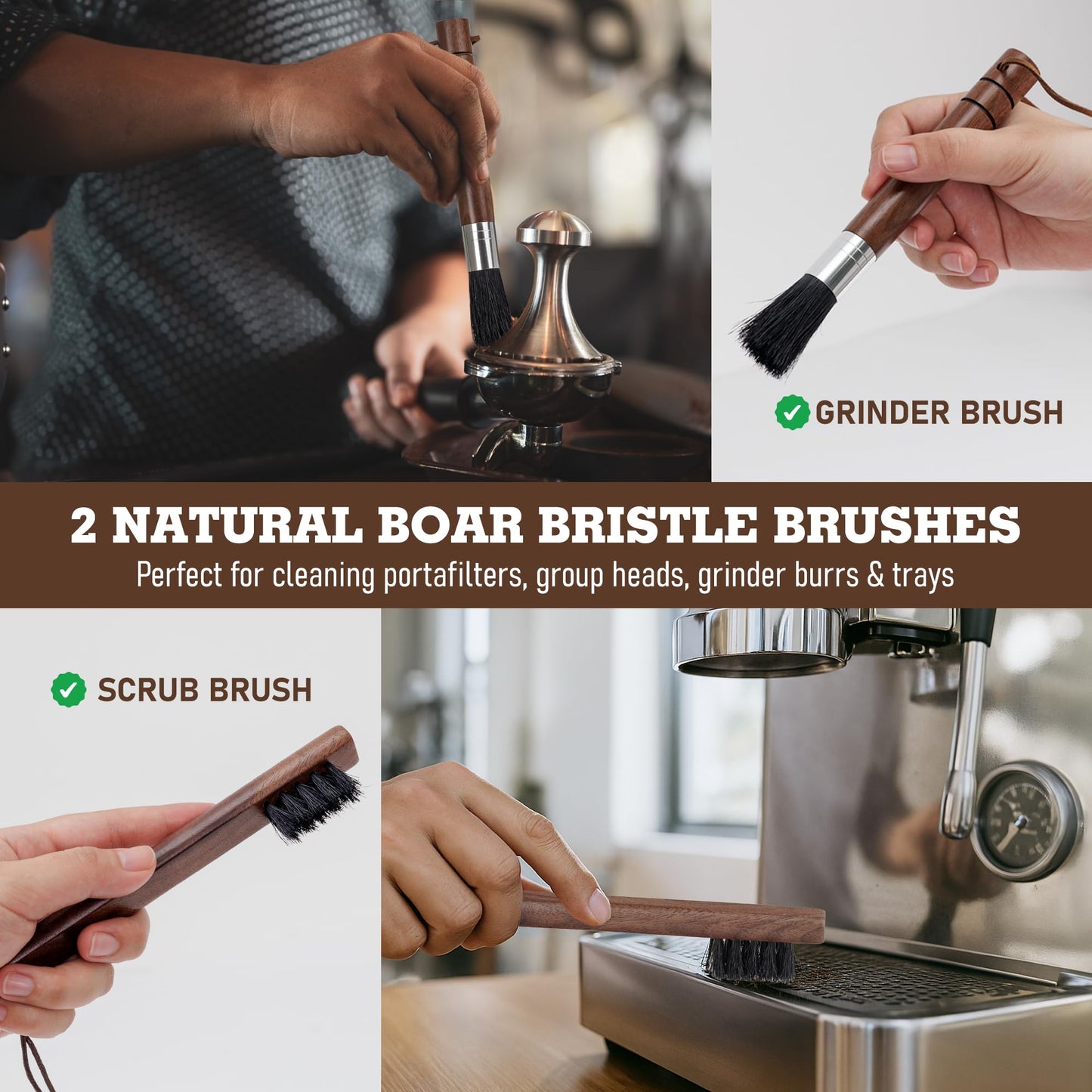 TAKAVU Coffee Grinder Cleaning Kit, 4pcs Boar Bristle Detail Brushes