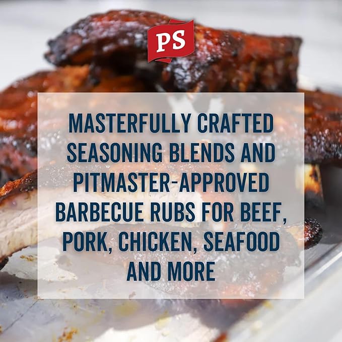 PS Seasoning Blue Ribbon Rib Rub - Sweet and Smoky Competition Style BBQ Seasoning for Smoking and Grilling - Kansas City Spice Blend and Dry BBQ Rub for Prime Rib, Steaks, Pork, Chicken, Beef Brisket