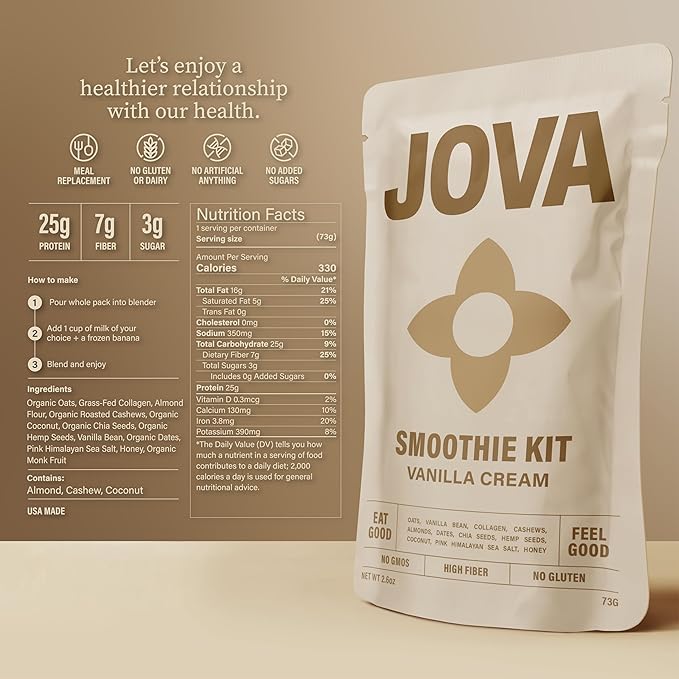 JOVA Smoothie Sampler Pack | Includes Mocha, Cinnamon & Vanilla Cream | 25g Protein | Gluten-Free, Non-GMO, No Added Sugar | Easy, Tasty & Healthy Shake Kit | 6-Pack