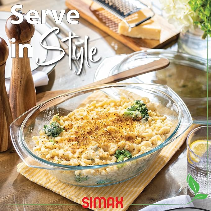 Simax Clear Oval Shaped Glass Casserole with Tight Fitting Lid ??Heat, Cold and Shock Proof ??Made in Europe ??Oven, Freezer and Dishwasher Safe ??3 Quart (Plus 1.4 Quart Lid) Glass Baking Dish