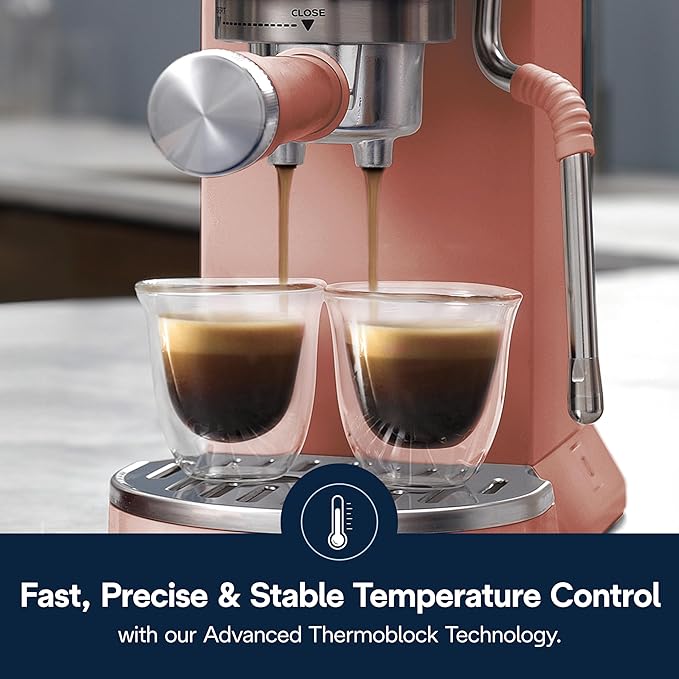 De'Longhi Dedica Duo Compact Espresso Machine - Cold Brew Coffee Maker with Milk Frother Wand- for Espresso, Hot & Iced Coffee, Cappuccinos, Lattes & Home Barista Brewing, Ros챕 Pink