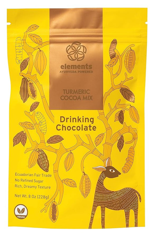 Elements Truffles Turmeric Dark Hot Chocolate -Heavy Metal Tested- All-Natural, Handmade, Dark Hot Chocolate Mix - Uses Ecuadorian, Fair Trade, Organic Cacao Powder - Vegan Hot Cocoa Mix - 8 oz