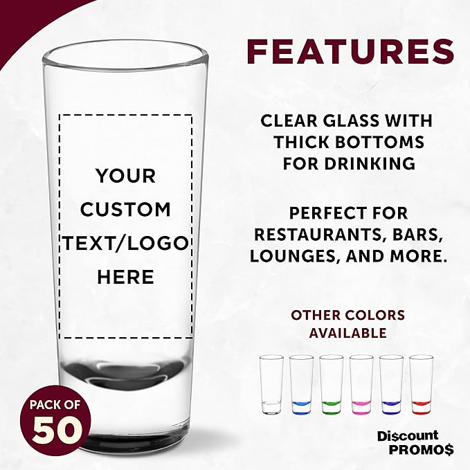 Custom Cordial Shooter Shot Glasses 2 oz. Set of 50, Personalized Bulk Pack - Great for Birthdays, Parties, Indoor & Outdoor Events - Black