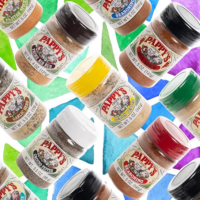 New Pappy's Choice Rub With Brown Sugar. Perfect for bbq and smoked brisket, steak, beef, chicken, fajita, seafood, veggies, rotisserie, fried, roast pulled and slow cooked meats and more - A NEW twist on a 30+ year seasoning recipe.