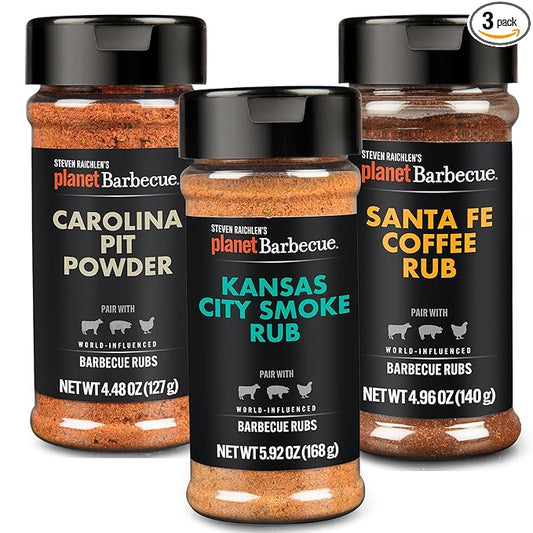Steven Raichlen's Planet Barbecue Gourmet BBQ Rubs & Spices Gift Set 3 Pack- Grill Seasonings with USA Influenced Flavors- Great Grilling Gift for Men