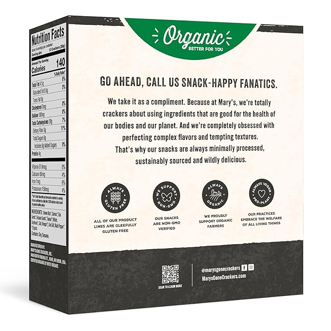 Mary's Gone Crackers Black Pepper Crackers, Vegan Friendly, Kosher, USDA Certified Organic, Gluten Free & Non-GMO, 4 Ounce (Pack of 6)