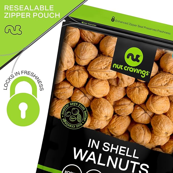 NUT CRAVINGS - Raw Walnuts In Shell, Whole, (48oz - 3 LB) Packed Fresh in Resealable Bag - Nut Snack - Food Assortments Ideal for Trail Mixed Nuts