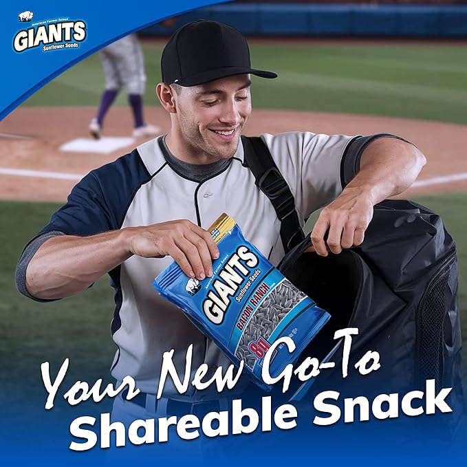 Giants Bacon Ranch Sunflower Seeds Bulk - Flavored Sunflower Seed Snack, Roasted Sunflower Seeds to Eat - 5 oz Resealable Bags (Pack of 12)