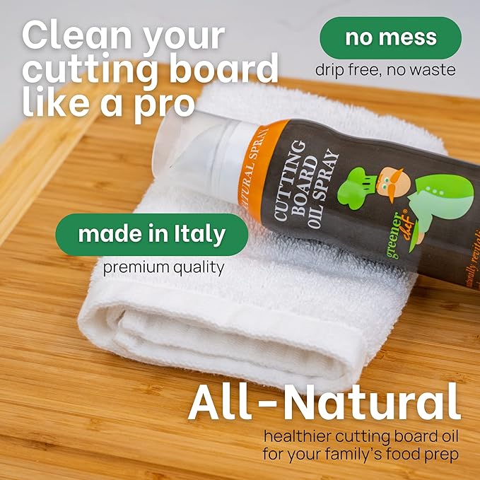 GREENER CHEF Organic Premium Italian Food-Grade Walnut Oil Spray & Butcher Block Conditioner - 100% Walnut Oil for Bamboo Chopping Boards - Aerosol-Free, Made in Italy
