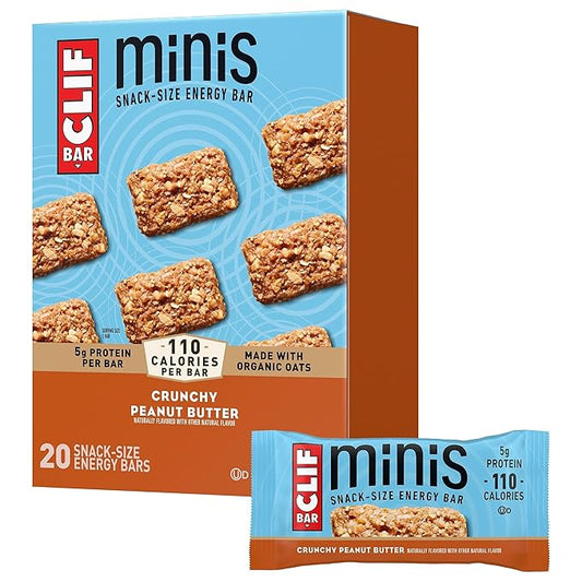 CLIF BAR Minis - Crunchy Peanut Butter - Made with Organic Oats - 5g Protein - Non-GMO - Plant Based - Snack-Size Energy Bars - 0.99 oz. (20 Pack)