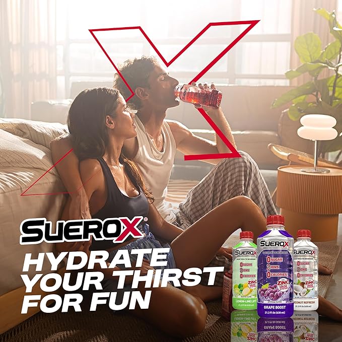 SueroX Zero Sugar Electrolyte Drink Patriotic Pack: Blueberry, Coconut, Berry Flavors. Sugar-Free