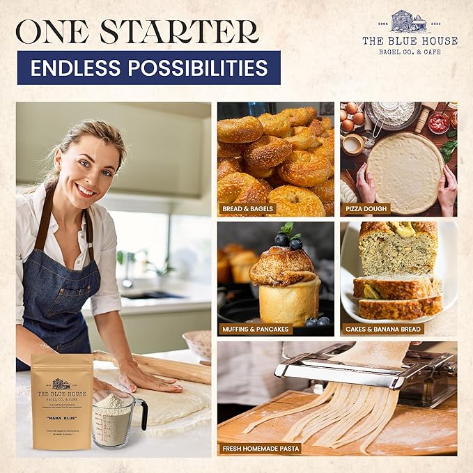 Dehydrated Sourdough Starter ??Mama Blue Artisan Sourdough Bread with 137+ Years Italian Heritage | Non-GMO Sourdough Starter Option | Live Culture | Beginner Friendly | Perfect for Bread, Bagels & Pizza Dough | 10g