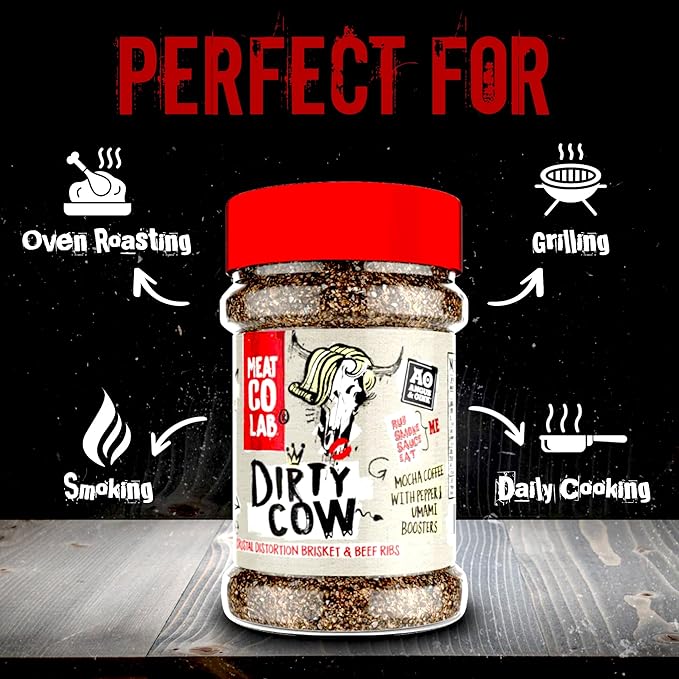 Angus & Oink | Dirty Cow Beef BBQ Rub | Bold Flavour for Brisket & Beef Ribs | Perfect for Low & Slow BBQ | Coffee-Infused Bark Maker | Gluten-Free | 220g