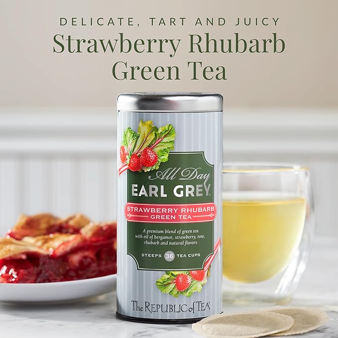 The Republic of Tea ??All Day Earl Greyì§?Strawberry Rhubarb Green Tea, Naturally Caffeinated, 36 Tea Bags