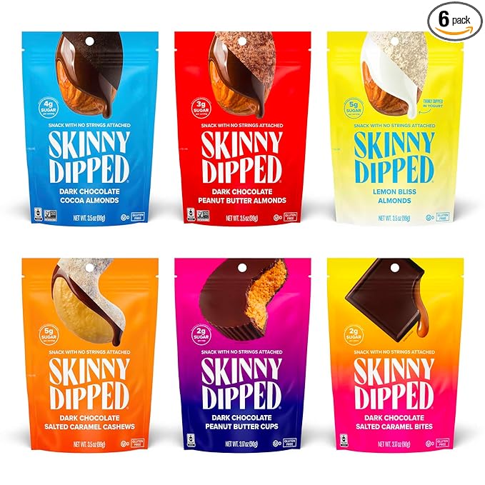 SkinnyDipped Faves Variety Pack, Healthy Snack, Plant Protein, Gluten Free, Pack of 6