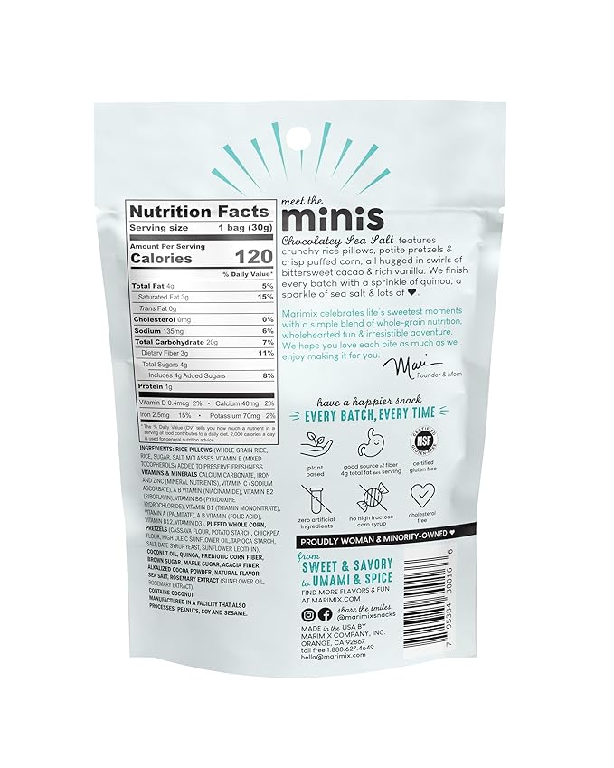 Marimix Snack Mix | Crunch Baked Sweet & Salty Savory Plant Based Naturally Gluten Free Whole Grain Fiber Charcuterie Pretzel Trail Party Mix | No Artificial Ingredients | 12 Count (Mini Chocolatey Sea Salt)