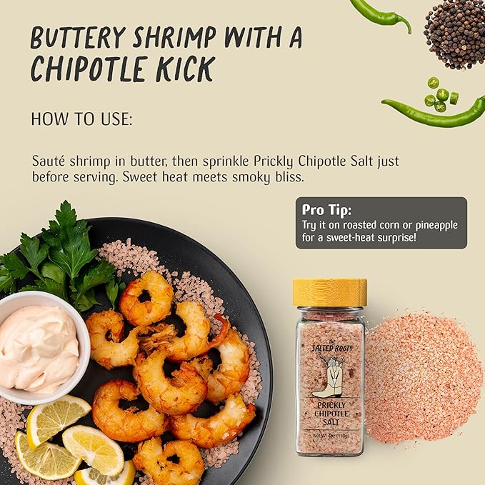 The Salted Roots - Prickly Chipotle Salt - Smoky & Fruity Seasoning - Infused with Prickly Pear, Chipotle Chiles & Lime - Perfect for Fajitas, Grilled Veggies & Cocktails - 4oz