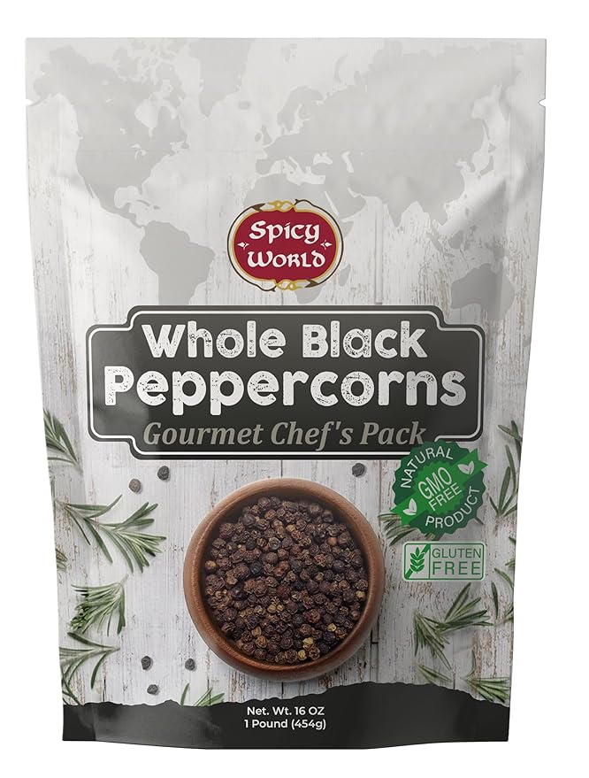 Spicy World Black Peppercorns Whole 14 Ounce - As Seen On Tik Tok - Non-GMO, Steam Sterilized Whole Peppercorns for Grinder Refill