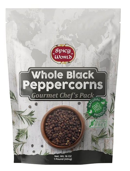 Spicy World Black Peppercorns Whole 14 Ounce - As Seen On Tik Tok - Non-GMO, Steam Sterilized Whole Peppercorns for Grinder Refill