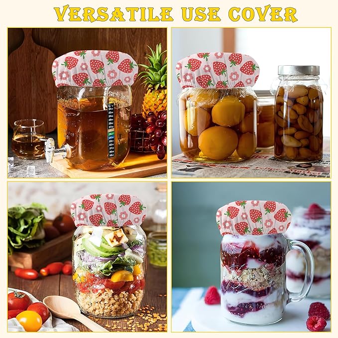 Cloth Covers for Sourdough Starter Jars, Red Strawberry Flower Heat Preservation to Increase Fermentation for Bread Sewn Cloth Cover for Sourdough Starterç«? Packç«?,<div>