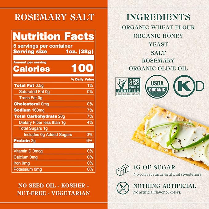 Firehook Baked Crackers Organic Rosemary Sea Salt Crackers, 5.5 Oz