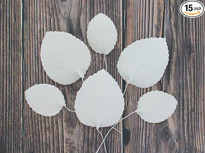 Global Sugar Art Hydrangea Leaves Sugar Cake Flowers White Mix of Large Medium and Small, 15 Count by Chef Alan Tetreault