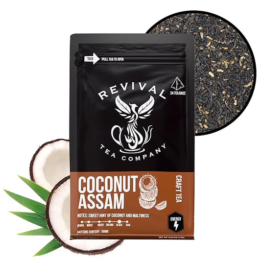 Revival Tea Company Coconut Assam Tea - Black Tea Blend with Coconut - Loose Leaf 6 Ounces