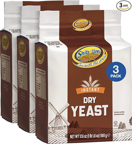 Shibolim Instant Dry Yeast, 1.1 lb (3 Pack) | Fast-Rising Yeast for Rapid Rise | Great for Challah, Bread, Pizza & More | Kosher | Vacuum-Sealed