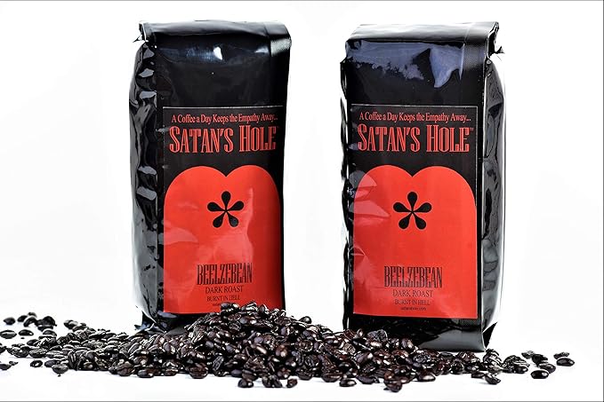 Satan???Hole Beelzebean Dark Roast Coffee, Under-World's BEST Coffee, Fair Trade, Organic, 16 Ounce, Ground for Drip, Devilishly Delicious, Unscrupulously Dark, Wake the Hell up!