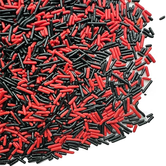 SE Si&Moos Black and Red Sprinkles Edible Red and Black Jimmies Soft Jimmy Sprinkles Halloween Cake Decorations Christmas Cookie Decorations for Cake Decorating, Ice Cream Toppings & Baking 2.75 OZ