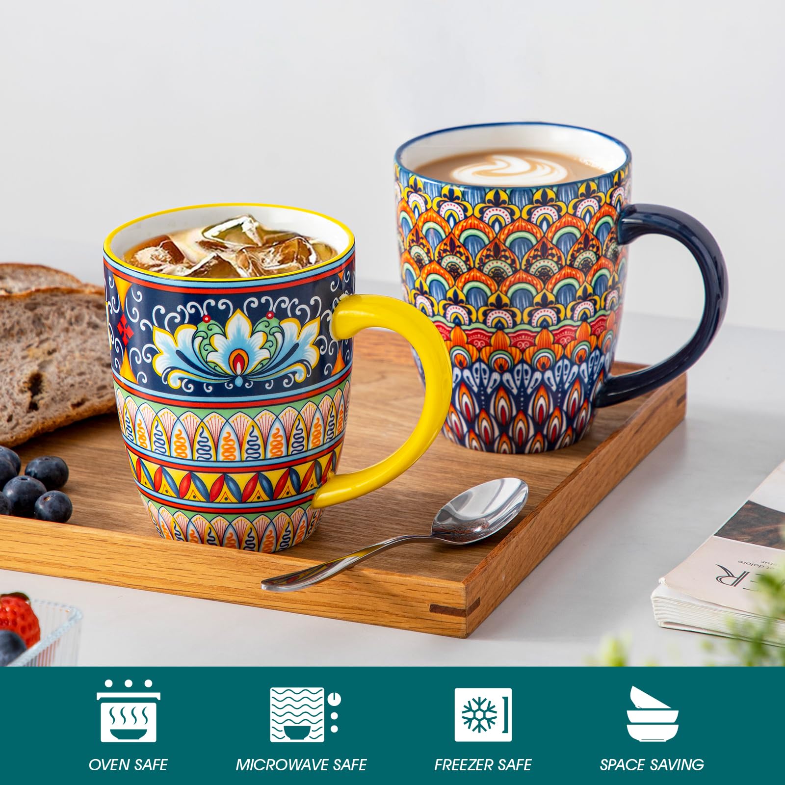 vancasso SIMI 16 oz Large Coffee Mugs Set of 6, Ceramic Cups with Handle