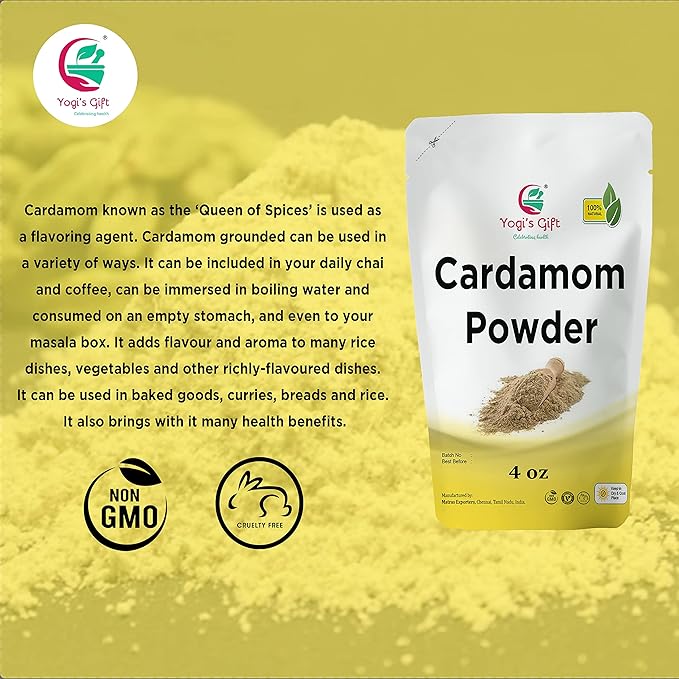 Cardamom powder 4 Oz | Fresh, Aromatic and Flavourful ground cardamom | Cardamom ground spice | aka Elaichi, Cardamon | by Yogi's Gift®