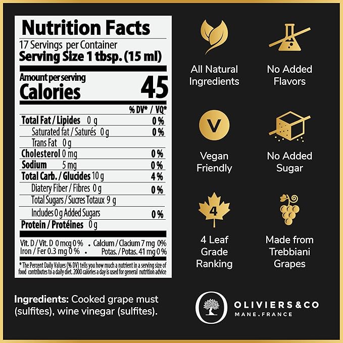 Gold Balsamic Vinegar of Modena by Oliviers & Co | Aged Balsamic Vinegars for Salad Dressing, Marinades and Glazes | 8.5 Fl Oz
