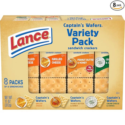 Lance Sandwich Crackers, Captain's Wafers, Variety Pack, 8 Individual Packs, 6 Sandwiches Each