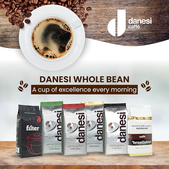 Danesi Caffe Italian Whole Coffee Beans - Espresso Coffee Beans and Medium Roast Whole Bean - Perfect for Espresso Machines, French Press, and Home Brewing - Decaf (2.2 lb)
