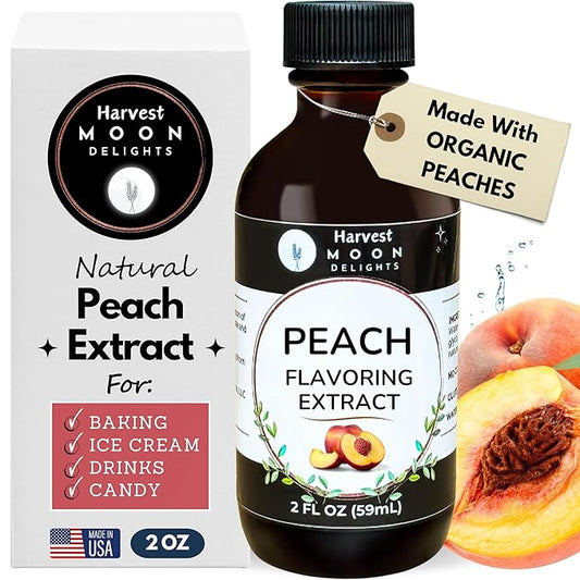 Natural Peach Extract - 2 oz - Water-Soluble - By Harvest Moon Delights - Peach Extract for Baking, Ice Cream, Drinks, and Candy - Sugar Free