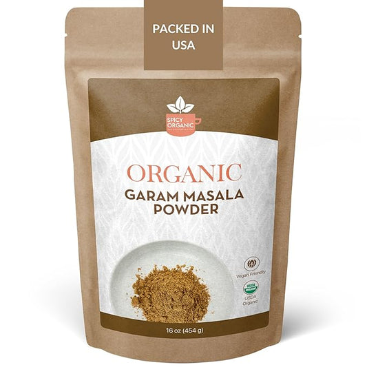 SPICY ORGANIC Garam Masala 16oz - Indian Spice Blend with Cardamom, Cinnamon & Cloves - All Natural, Non-GMO, Kosher, Vegan - Perfect Organic Seasoning for Biryani, Chaat, Tandoori Chicken Tikka