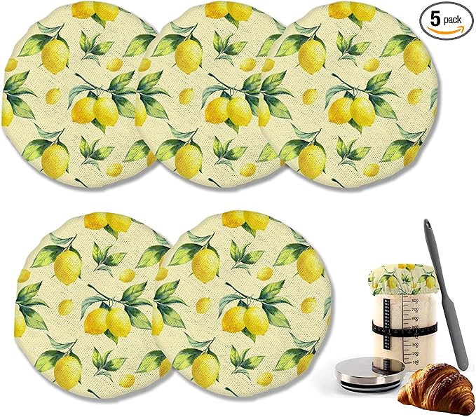 Cloth Covers for Sourdough Starter Jars, Groovy Yellow Lemon Heat Preservation to Increase Fermentation for Bread Sewn Cloth Cover for Sourdough Starterç«? Packç«?,<div>