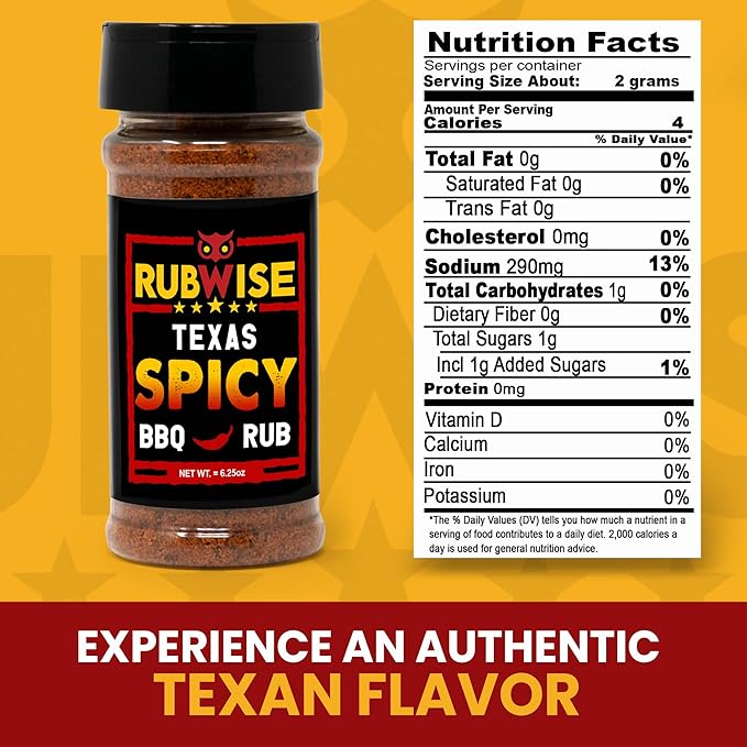 Spicy BBQ Rub by RubWise, Texas Style Brisket Rub All Natural Dry BBQ Rub for Smoking & Grilling, No MSG, 6.25oz