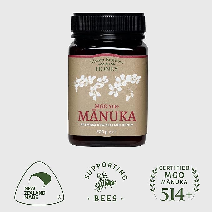Mason Brothers’ Raw Manuka Honey MGO 514+ | New Zealand Honey, MGO Certified / 17.6oz