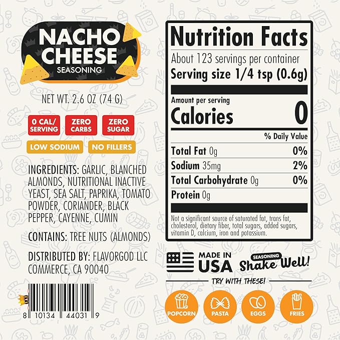 Nacho Cheese Seasoning Mix, 2 Bottles by Flavor God - Premium All Natural & Healthy Spice Blend for Chicken, Nachos, Dips, Chicken Nuggets, Salad, Eggs, Ravioli, Pizza, Tacos, & Pasta - Kosher, Dairy-Free, Gluten-Free, Keto Friendly