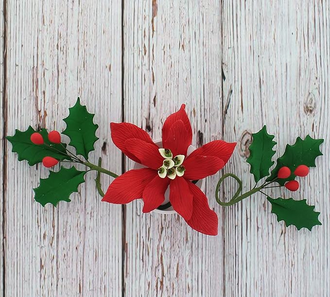 Global Sugar Art Small Poinsettia Christmas Kit Sugar Cake Flowers & Holly Leaf Sprays, 3 Piece set by Chef Alan Tetreault. Christmas & Holiday Cakes, Yule Logs & Gingerbread Houses