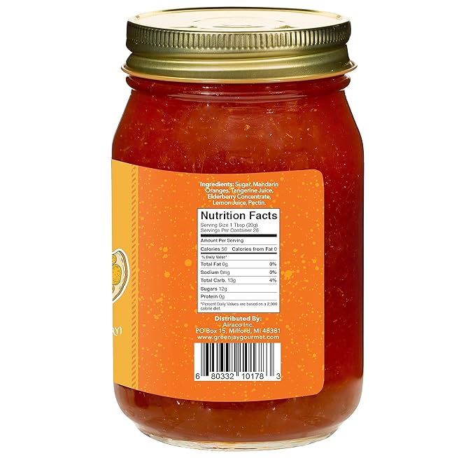 Green Jay Gourmet TOE Jam - All-Natural Fruit Jam - Tangerine, Orange & Elderberry Jam - Vegan, Gluten-free Fruit Jam - Contains No Preservatives - Elderberry & Orange Jam Made in USA - 20 Ounces