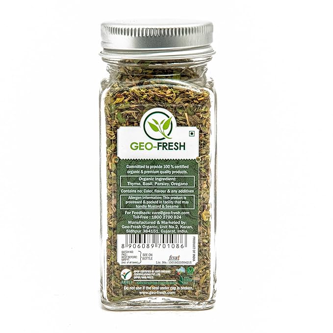 Geo-Fresh Organic Italian Seasoning, 0.53 oz (15g), Non-GMO, Kosher, 100% Organic Herbs, Basil, Oregano, Parsley, Thyme, USDA Certified