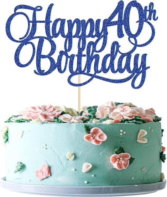 1 Pack Happy 40th Birthday Cake Topper Blue Glitter Number 40 Forty Years Old Birthday Cake Pick Decoration For 40th Birthday Celebrating Anniversary Party Supplies