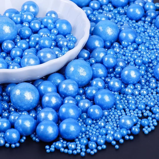 Blue Sprinkles for Cake Decorating, Royal Blue Pearl Sugars in Mix Sizes 130g/4.6oz, Baking Cupcakes, Donuts, Macarons Baking Toppings, Wedding Celebration Birthday Party Supplies