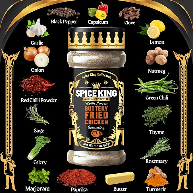 Spice King Buttery Fried Chicken Spice Poultry Seasoning - 1.8 Oz Shaker Bottle - Gourmet Meat Seasoning with Garlic & Onion Chicken Rub - Perfect for Grilling, Roasting, Baking