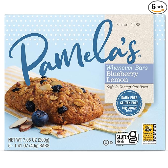 Pamela's Products Gluten Free Whenever Bars, Blueberry Lemon Box, 7.05 Oz, 30 Count, Pack of 6