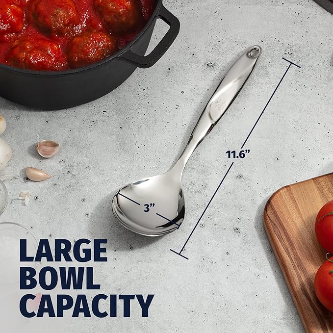 Zulay Kitchen Stainless Steel Serving Spoon - Large Cooking Spoon - Durable Premium Stainless Steel with Comfortable, Ergonomic Handle - Easy to Clean - Perfect for At Home Cooking & Buffets - 11.5??,<div>